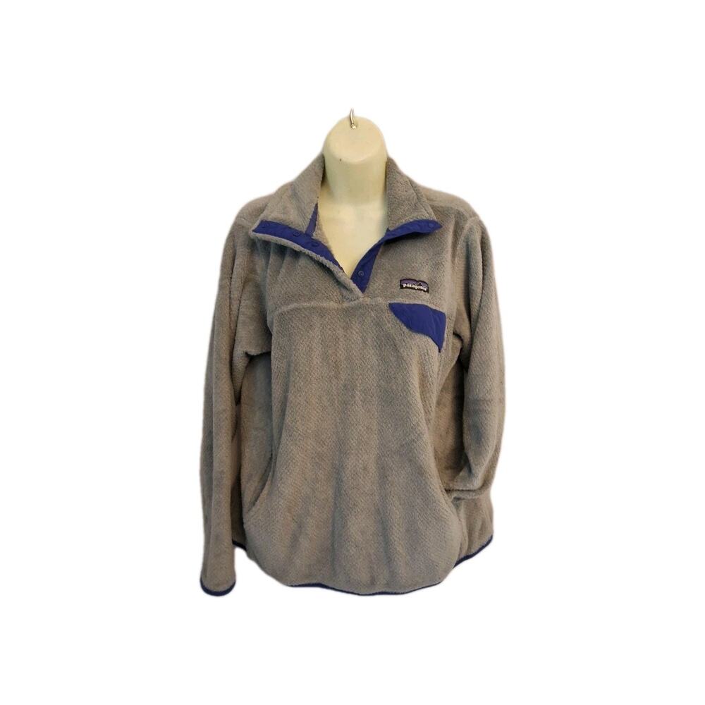 Patagonia Synchilla Women's L Snap T Fleece Pullover Gray Purple Patch Logo